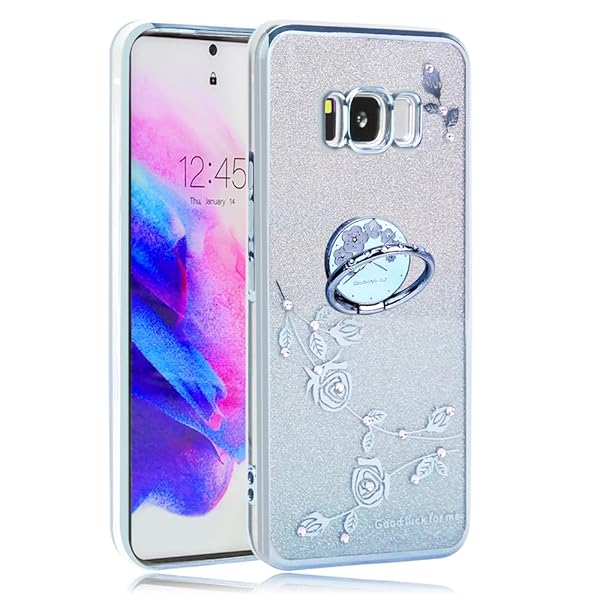 Galaxy s8 ケース SC-02J SCV36 リング付き クリア キラキラ メッキ加工 花柄 ソフトケース TPU 薄型 ..