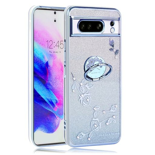 Google Pixel 8Pro ケース リング付き クリア キラキラ メッキ加工 花柄 ソフトケース TPU 薄型 おしゃれ かわいい 衝撃吸収 ブランド グーグル ピクセル 8プロ カバー (ブルー, Google Pixel 8Pro) Google Pixel 8Pro ケース リング付き クリア キラキラ メッキ加工 花柄 ソフトケース TPU 薄型 おしゃれ かわいい 衝撃吸収 ブランド グーグル ピクセル 8プロ カバー (ブルー, Google Pixel 8Pro)