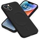 iPhone14 Plus ケース MagSafe対応 シリコン アイフォン14Plus スマホケース カバー 耐衝撃 レンズ保護 マグネット搭載 車載ホルダー ワイヤレス充電対応 ストラップホール付き オシャレ 指紋防止 薄型 (ブラック)