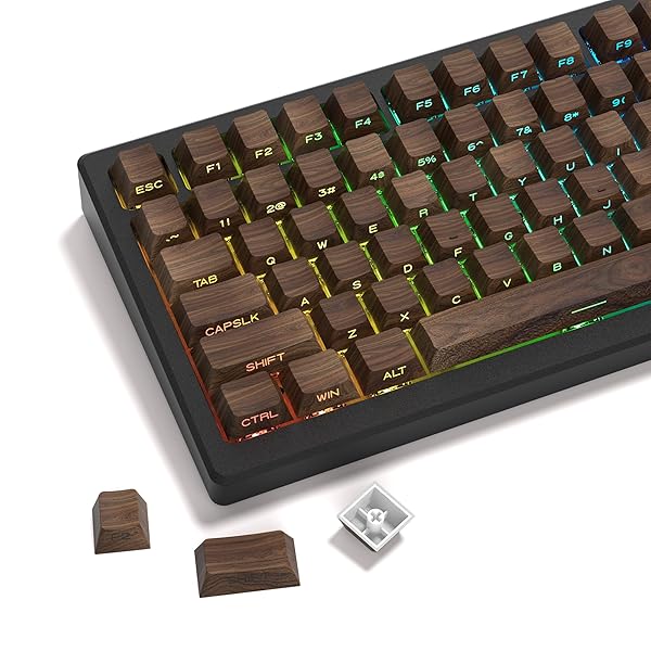 キーキャップ PBT シャインスルーキーキャップ 132キー キーキャップ75% サイドプリント 染料サブ チェリープロファイル カスタムキーキャップ メカニカルキーボード用 ダブルショット ウォールナットパターン