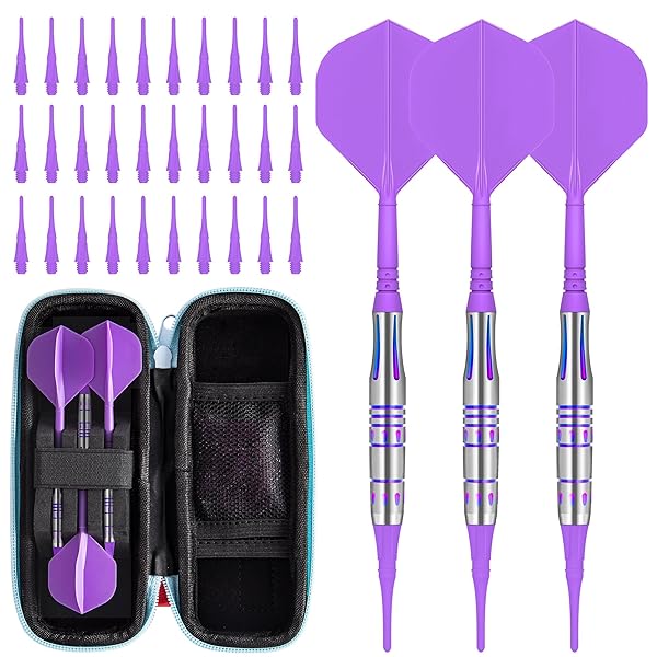 プロフェッショナルタングステン合金ソフトチップダーツセット,18 g、統合飛行3つとシャフト30つの追加チップ9つの飛行3つのPCシャフト1つの電子ボードバッグ...