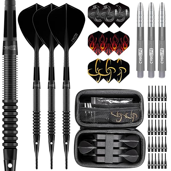 プロフェッショナルタングステン合金ソフトチップダーツセット,18 g、統合飛行3つとシャフト30つの追加チップ9つの飛行3つのPCシャフト1つの電子ボードバッグ...
