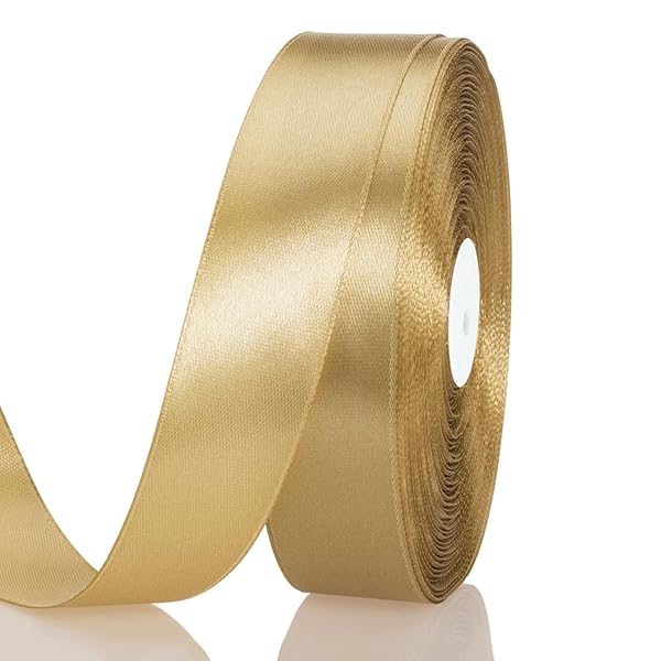 サテンリボン ゴールド 幅20 mm 縦長100ヤード 約91メートル 大容量 ギフトラッピング用リボン ちょう結び 包装 贈り物 プレゼント用リボン 長い お...