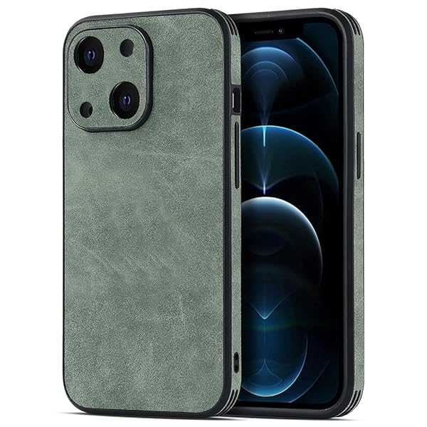 iPhone 14 Plus 用 ケース 耐衝撃 薄型 コンパクト メンズ PC素材 + 背面 高級なPUレザー ハードカバー マット加工 新款 指紋防止 上質な手触り カメラ保護 アイフォン14プラス 携帯カバー (グリーン, iPhone14 P