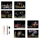 スクラッチアート はがきタイプ 8枚入り 削るだけで美しいアート 塗り絵 ペーパーアート 桜 花火 スクラッチペンセット付け 20*14cm