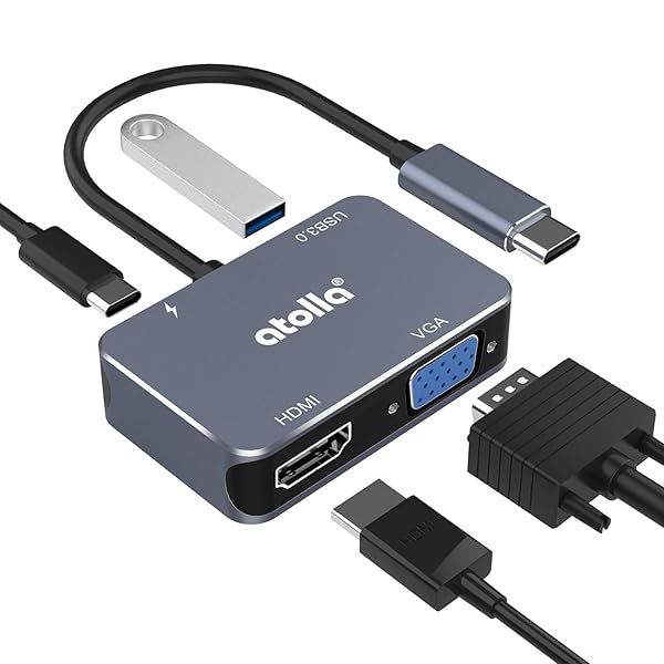 USB C ハブ, USB Type C HDMI 変換アダプター 「4K@30Hz HDMI+1080P VGA+USB3.0 5Gbps+60W出力 TYPE-C Power Delivery」USB-C to HDMI タイプc 変換アダプター