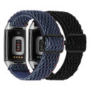 Fitbit Charge6/Charge5バンド フィットビット チャージ6/チャージ5に対応 ナイロン製弾性バンド スポーツバンド 交換ベルト 軽量通気性 工具が要らなく、気軽に差し替える 柔らかく 男性 女性 レディース(ブラック+ブルー)