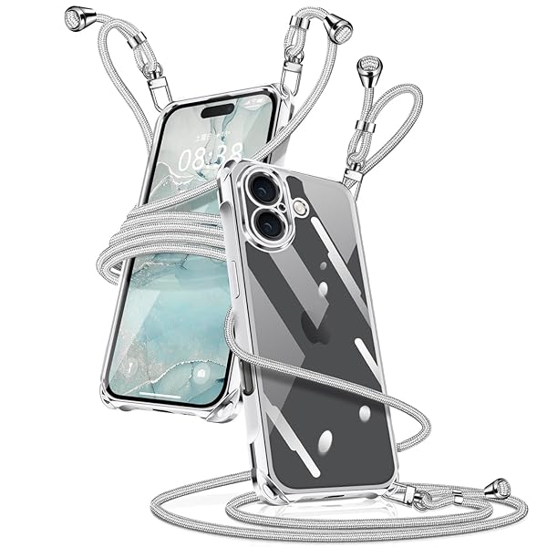 iPhone 16 用 ケース クリア ショルダー iPhone16 スマホケース アイフォン16 カバー 肩掛け 斜めかけ 縄掛けケース 透明 薄型 軽量 TPU 携帯ケース 紐付き 斜めがけ 織りストラップ付き 長さ調整可能 取り外し可能 落下防