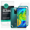ガラスフィルム Redmi Note 9 用強化 ガラス 保護 フィルム 2枚セット カメラレンズプロテ クター付き,背面保護フィルム付き 簡単装着キット付き