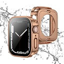 【2 in 1 全面保護】Apple Watch 用 防水ケース 44mm アップルウォッチ カバー 直角エッジデザイン 保護 アップルウォッチ Series SE/6/5/4 カバー ガラスフィルム 一体型 二重構造 PC環保素材 一体型カバー背面