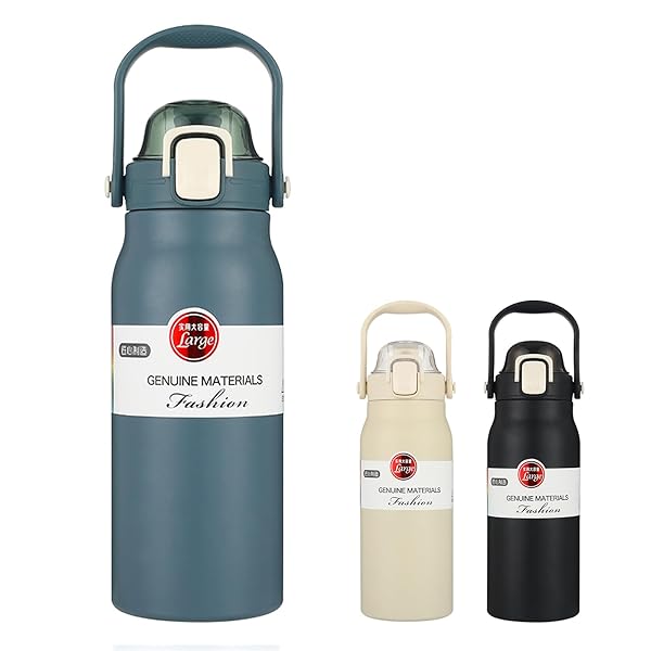 水筒 1.3リットル ステンレス 真空断熱 保温保冷 魔法瓶 直飲み 広口 ウォーターボトル 大容量 ステンレスボトル 女の子 男の子 オシャレボトル 大人 子供 用 旅行 屋外 スポーツ キャンプ タンブラー (ブルー)