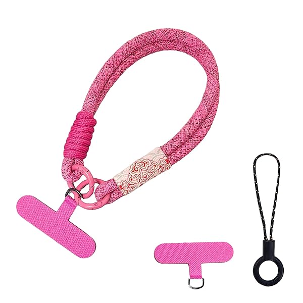 スマホ ハンド 携帯 ストラップ 手首 取り外し カメラストラップ 全機種対応 極太で丈夫 オシャレ かわいい 落下防止 紛失防止 ケースに挟むだけ（ローズレッド）