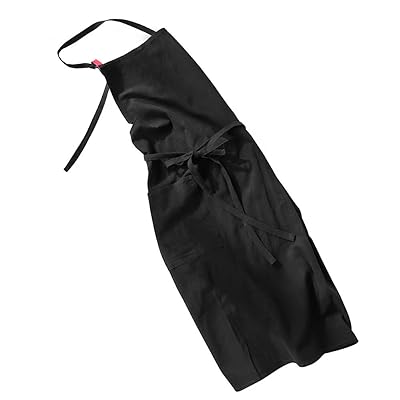 Anyasun エプロン 首掛け リネン カフェ風 シンプル おしゃれ ナチュラル 北欧 無地 おしりが隠れる ポケット付き 男女兼用 (02 ブラック) Free Size