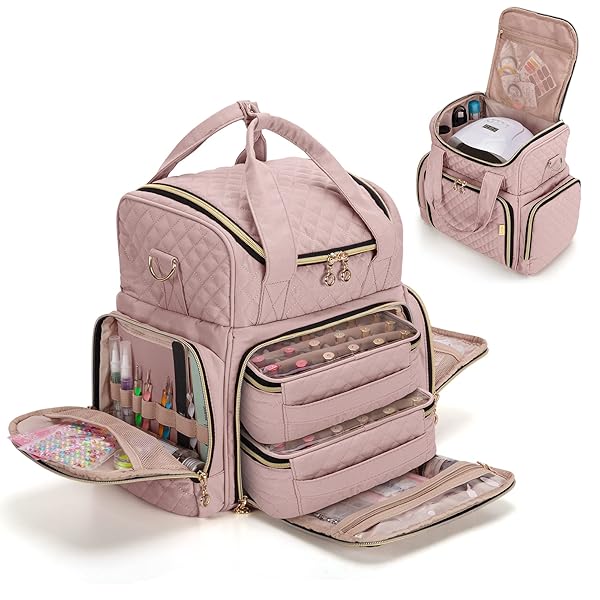 マニキュアケース 48ボトル用 ネイルライトとネイル道具収納可 2つの取り外し可能なバッグ付き 3WAY 持..