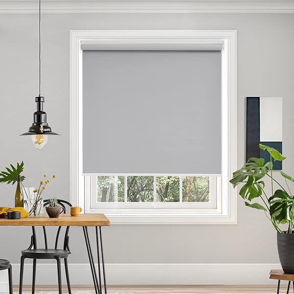 プルコード式 ロールスクリーン 幅120丈135cm グレー ロールカーテン 1級遮光 100%遮光 保温 断熱 遮熱..