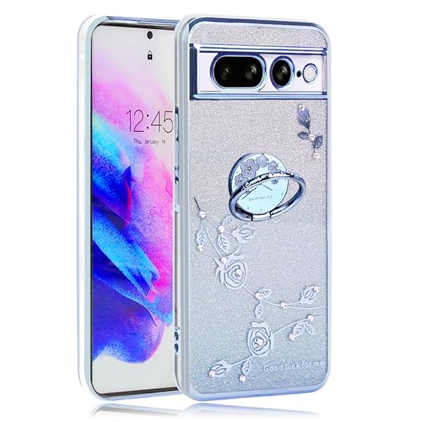 Google Pixel 7Pro ケース リング付き クリア キラキラ メッキ加工 花柄 ソフトケース TPU 薄型 おしゃ..