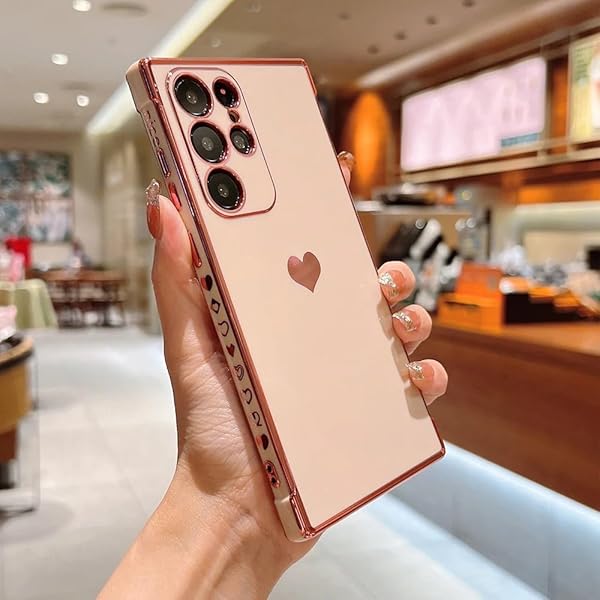 Galaxy S25 Ultra ケース docomo SC-52F / au SCG32 TPU カバー ハート 模様 おしゃれ 韓国 可愛い シンプル 薄型 軽量 レンズ保護 耐衝撃性 スマホケース ワイヤレス充電対応 ストラップホール付き ギャ