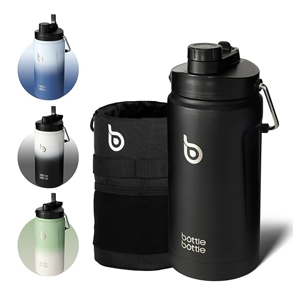 ジャグ 2リットル 水筒 大容量 2L ステンレス 真空断熱 保温保冷 ストロー付き 持ち運び 水筒カバー付き 直飲み アウトドア スポーツ キャンプ ブラック black