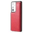 For Galaxy S21 ultra/docomo SC-52B/au SCG11 ケース 背面手帳型 軽い薄い 純色 レザーケース(レッド)ギャラクシー エス21 ウルトラ ドコモsc52b ケースカード入れ 片手操作 バックカバー サムスン