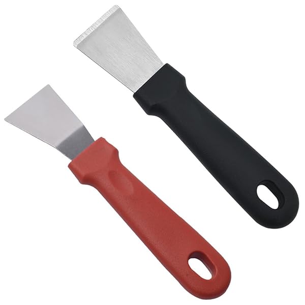 冷蔵庫除氷ツール 冷蔵庫アイススクレーパー スクレーパー キッチン 多機能 シャベル 家庭 清掃用 ステンレス鋼 耐久性 氷霜を除去 スクレーパー シール剥がし 除氷ツール 冷蔵庫用清掃用品 2点セット（赤く曲がったシャベル+黒くてまっすぐなシャベル