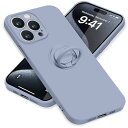 iPhone15 ProMax ケース リング付き シリコン アイフォン15ProMax スマホケース スタンド機能 カバー 耐衝撃 レンズ保護 360°回転 車載ホルダー ストラップホール付き 滑り止め 指紋防止 薄型 (グレー)