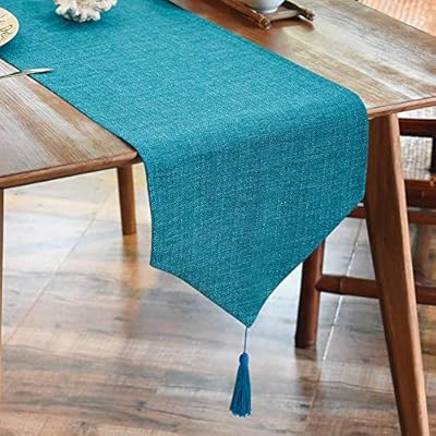 撥水テーブルランナー タッセル付き 無地北欧 テーブルクロス モダン おしゃれ 35*180CM, 35*240CM (ブルー, 240*35cm)