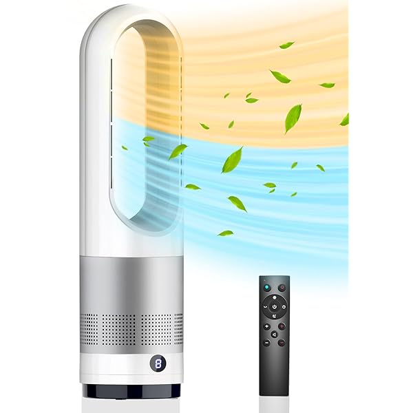 羽なし扇風機 タワーファン【冷暖房・節電】8段階冷風/3段階暖風 自動首振り 1-9切りタイマー リモコン付き 切り忘れ防止 過熱保護 転倒OFF タイマー機能 リモコン付き お手入れ簡単 電気ヒーター オフィス/脱衣所/寝室 スリム リビング扇風機