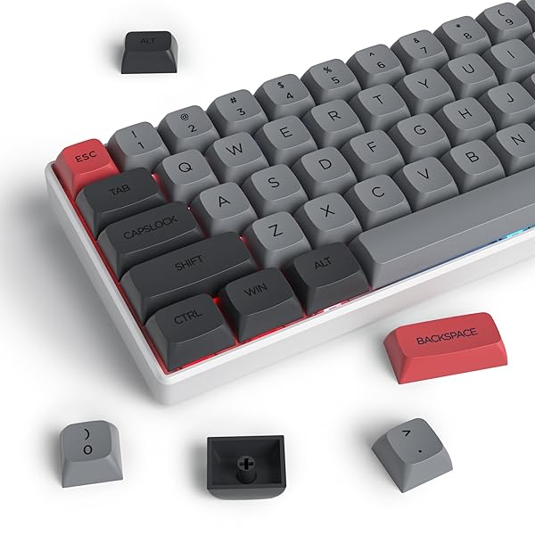 XDA PBT キーキャップ、134 キー昇華型グレーレッドカスタムキーキャップセット Cherry/Gatron MX スイッチ 60 パーセント/68/GK61 ゲーミングメカニカルキーボード用(Grey red)