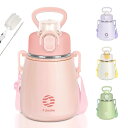 水筒 600ml 真空断熱 マグボトル(ストラップ付き) 2ウェイボトル ストロー ワンタッチ 保温 保冷 洗いやすい 広口 ステンレスボトル 洗浄用スポンジ付き 女の子 男の子 おしゃれ 大人 子供 ピンク