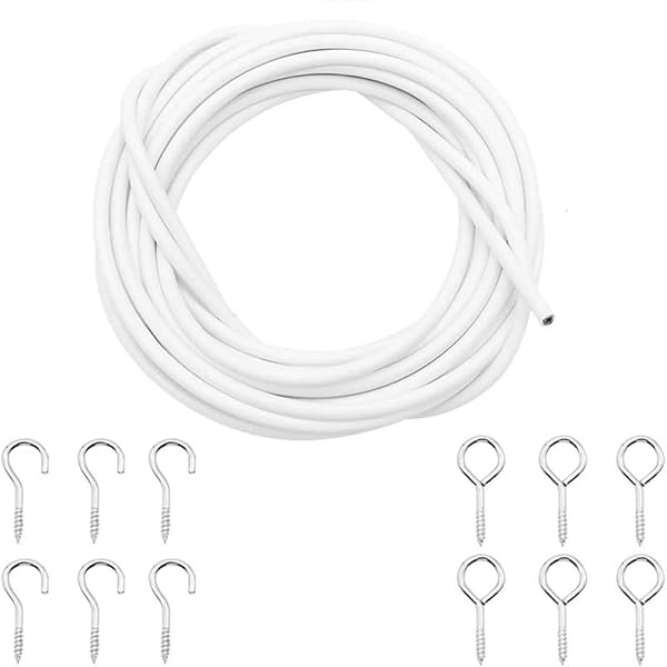 カーテン ワイヤー ロープ レール 5m カーテン レール ロープ ワイヤー 吊り下げ 取付簡単 DIY フック付き ホワイト