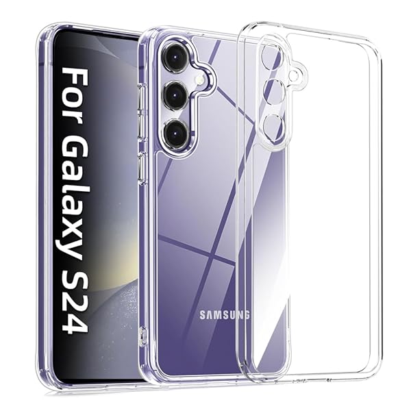 For Galaxy S24 ケース TPU+PC 黄ばみ無し ギャラクシーS24 クリア SC-51E SCG25 カバー ストラップホール付 レンズ保護 米軍MIL規格取得 耐衝撃 落下防止 軽量 透明全面保護カバー (Galaxy S24 対応