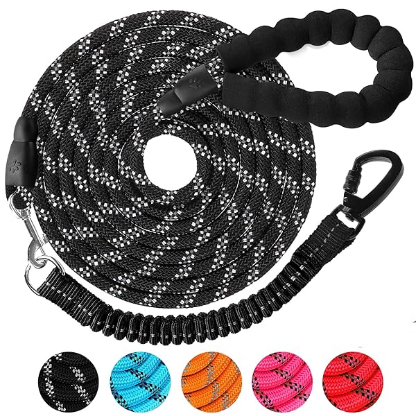 犬 リード ロングリード 犬用リード 3m - 長い丸ロープ 小型犬 中型犬 大型犬 反射 軽量 丈夫 持ちやすい スポンジハンドル 伸縮リード付き 犬用散歩ひも 訓練用リード 負担減軽 衝撃吸収 ブラック
