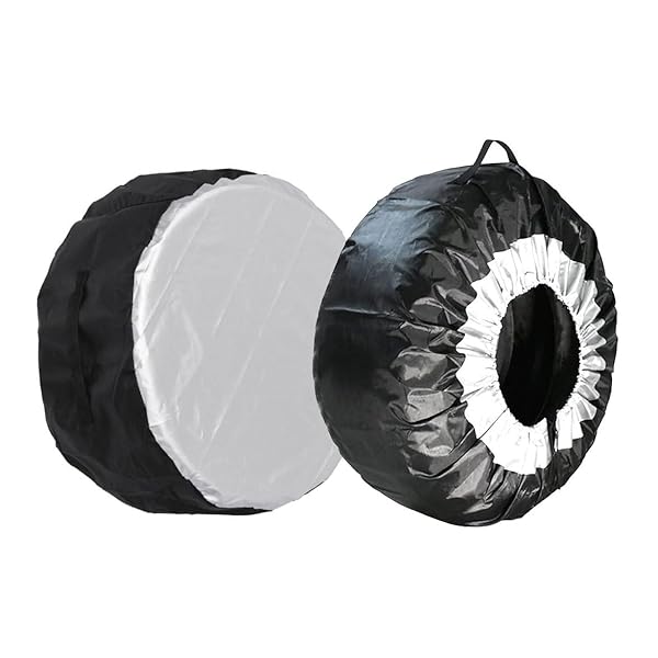 タイヤカバー タイヤ 収納袋 防水 防塵 紫外線 劣化防止 210D厚手 取っ手付 タイヤ保管カバー 2本セット (シルバー, S)