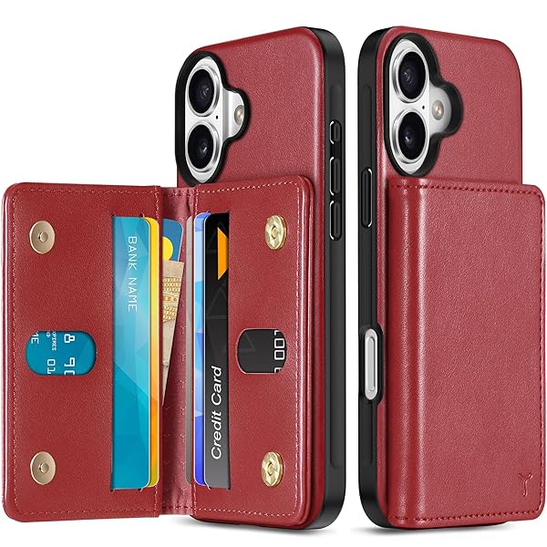 iPhone 16 対応 ケース 背面 手帳型 アイフォーン16カバー PUレザー [RFIDブロッキング] 6つポケット 取り外し不可 財布型 TPU素材 滑り止め 衝撃吸収 マグネット開閉 あいふぉん16携帯ケース 背面カード収納 (2024年発