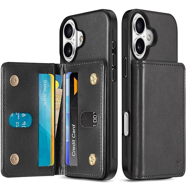 iPhone 16 対応 ケース 背面 手帳型 アイフォーン16カバー PUレザー [RFIDブロッキング] 6つポケット 取り外し不可 財布型 TPU素材 滑り止め 衝撃吸収 マグネット開閉 あいふぉん16携帯ケース 背面カード収納 (2024年発