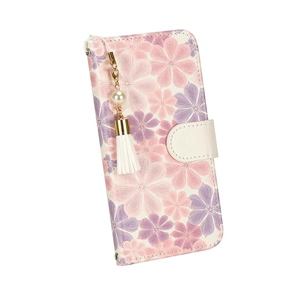 らくらくスマートフォン F-53E ケース 手帳型 docomo F-53E チャーム な タッセル ストラップ付き カー..