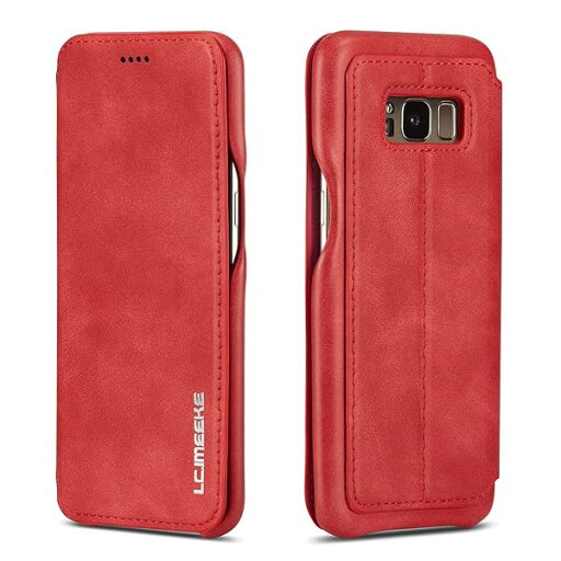 Samsung Galaxy S8 手帳型 ウォレット ケース 上質 レザー 手作り ヴィンテージ 人気 全面保護 多機種 多色 薄型 カバー「カード収納」「磁気開閉」 - レッド Samsung Galaxy S8 手帳型 ウォレット ケース 上質 レザー 手作り ヴィンテージ 人気 全面保護 多機種 多色 薄型 カバー「カード収納」「磁気開閉」 - レッド