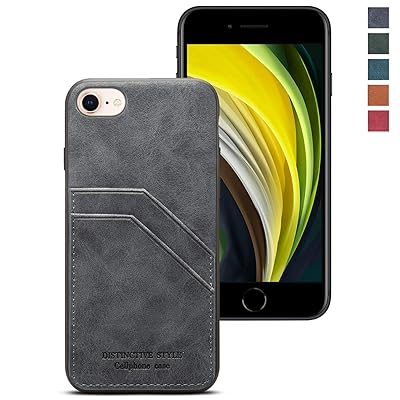 iPhone SE ケース [第2世代] / iPhone8 / iPhone7 対応 ケース 背面 カード2枚収納 耐衝撃 軽量 薄型 PUレザー 保護カバー(グレー)