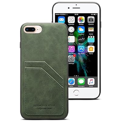 iPhone7 Plus/iPhone8 Plus 対応 ケース 背面 カード2枚収納 耐衝撃 軽量 薄型 PU 保護カバー(グリーン)