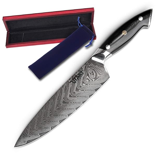 牛刀包丁 包丁 ダマスカス 67層 V金10号 190mm 墨を流したような美しいダマスカスの紋様