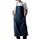 エプロン メンズ専用 撥水加工 カフェ風 リネン配合生地 長尺 すらっとエプロン(ネイビー)