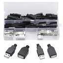 20 セットUSB 2.0 タイプ A メス/オス コネクタ 黒いプラスチック カバー付き 4 ピン DIY 用のUSB2.0 プラグ コネクタ (オス 10 セット + メス 10 セット)