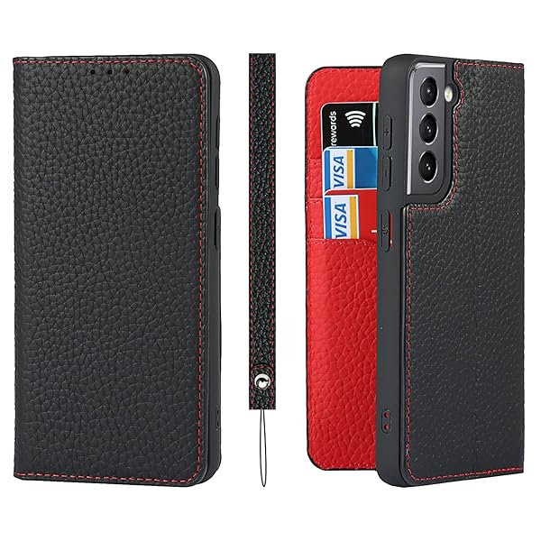 Galaxy S21 5G SCG09 / SC-51B ケース手帳型 GalaxyS21専用 カバー 財布型 ライチ紋様 本革レザー ギャ..