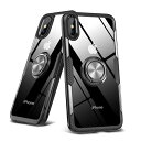 iPhone Xs 用ケース iPhone X 用ケース リング付き 耐衝撃 ガラス クリアケース 車載ホルダー対応 スタンド機能 透明 レンズ保護 ストラップホール付き 全面保護 黄変防止 スリム アイフォンxs用カバー 銀黒 YZ1-71