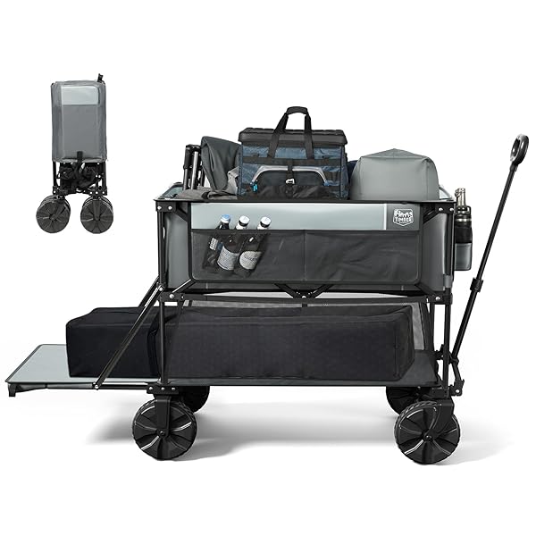 アウトドアワゴン 2階建てキャリーワゴン 折りたたみ キャリーカート 収束式 長物対応 全地形対応 自立収納 大容量 400L 耐荷重204kg アウトドアキャ...