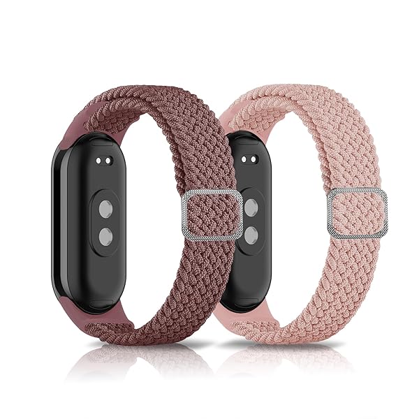 バンド 用の Xiaomi Smart Band 10 / 9 / 8 用の Xiaomi Mi Band 10 / 9 / 8 対応 ナイロン【2枚セット】 バンド 編み込み スポーツ用 長さ無段階調整 柔軟 防汗 夏向け-スモークパープル/ピンク