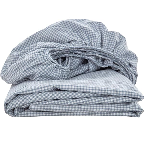 ボックスシーツ ワイドダブル オーガニックコットン マットレスカバー 150x200x30cm 洗いざらしの綿100% BOXシーツ 防ダニ ギンガムチェック サックス