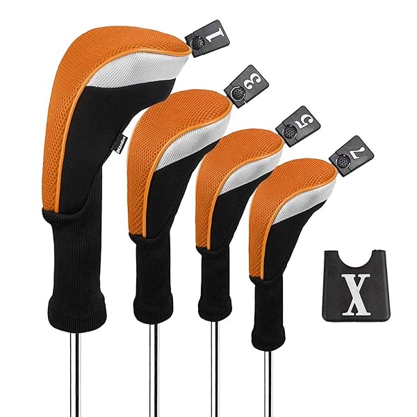 ゴルフクラブヘッドカバー ゴルフ ウッドドライバー ヘッドカバー 4個セット 460cc対応 MT/MG30 (オレンジ)