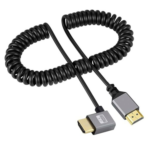 4K 60hz ストレッチ コイル状ケーブル オス HDMI 2.0 - オス HDMI 90 度 直角 ラップトップ モニター HDTV コンピューター用 4K 60hz ストレッチ コイル状ケーブル オス HDMI 2.0 - オス HDMI 90 度 直角 ラップトップ モニター HDTV コンピューター用