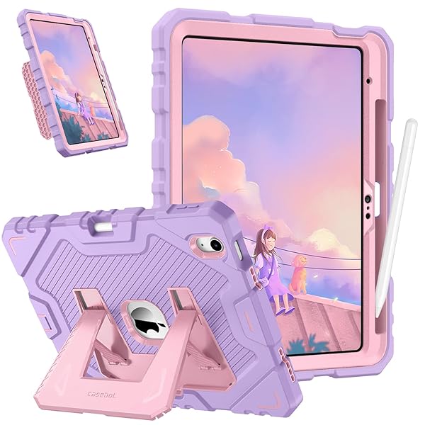 iPad 第11世代 (A16、2025) / 第10世代 (2022) ケース 11/10.9インチ キッズケース 子供用 耐久 耐衝撃 頑丈 全面保護 内蔵スタンド付き Pencil 収納可能(パープル)